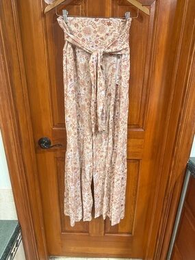 Rewash Floral Wide-Leg Palazzo Pants in Dusty Pink and Cream
